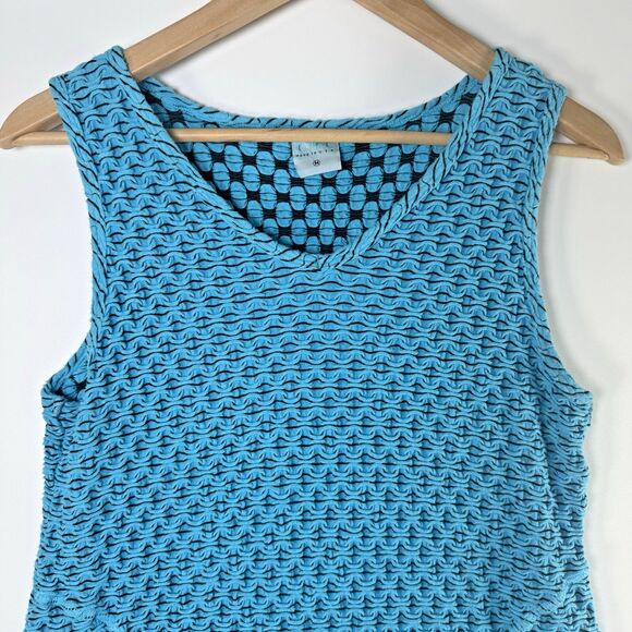 Color Me Cotton Top Women Medium Blue Textured Knit Tank Made in USA Art to Wear - Picture 2 of 9